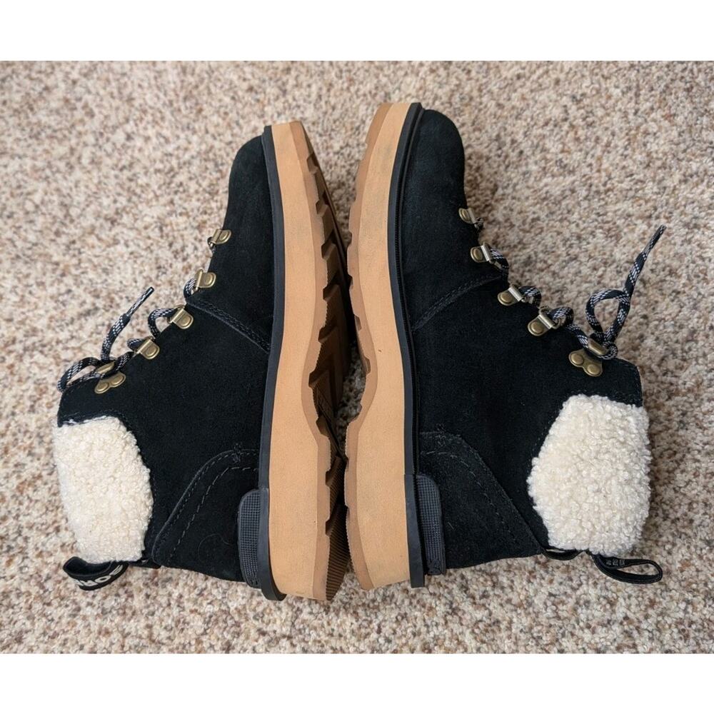 Sorel Boots Hi Line Hiker Womens Size 8.5 Black Tan Fleece Lined Ankle Shoes - Picture 4 of 8